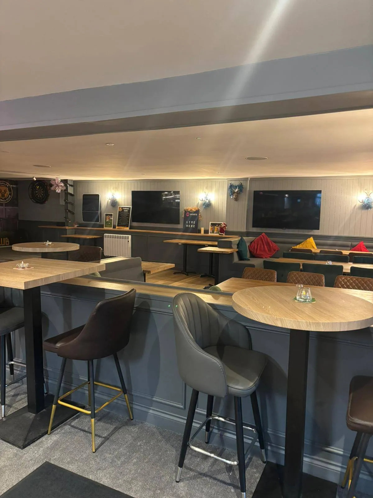 A social club bar and lounge cleaned and ready for opening