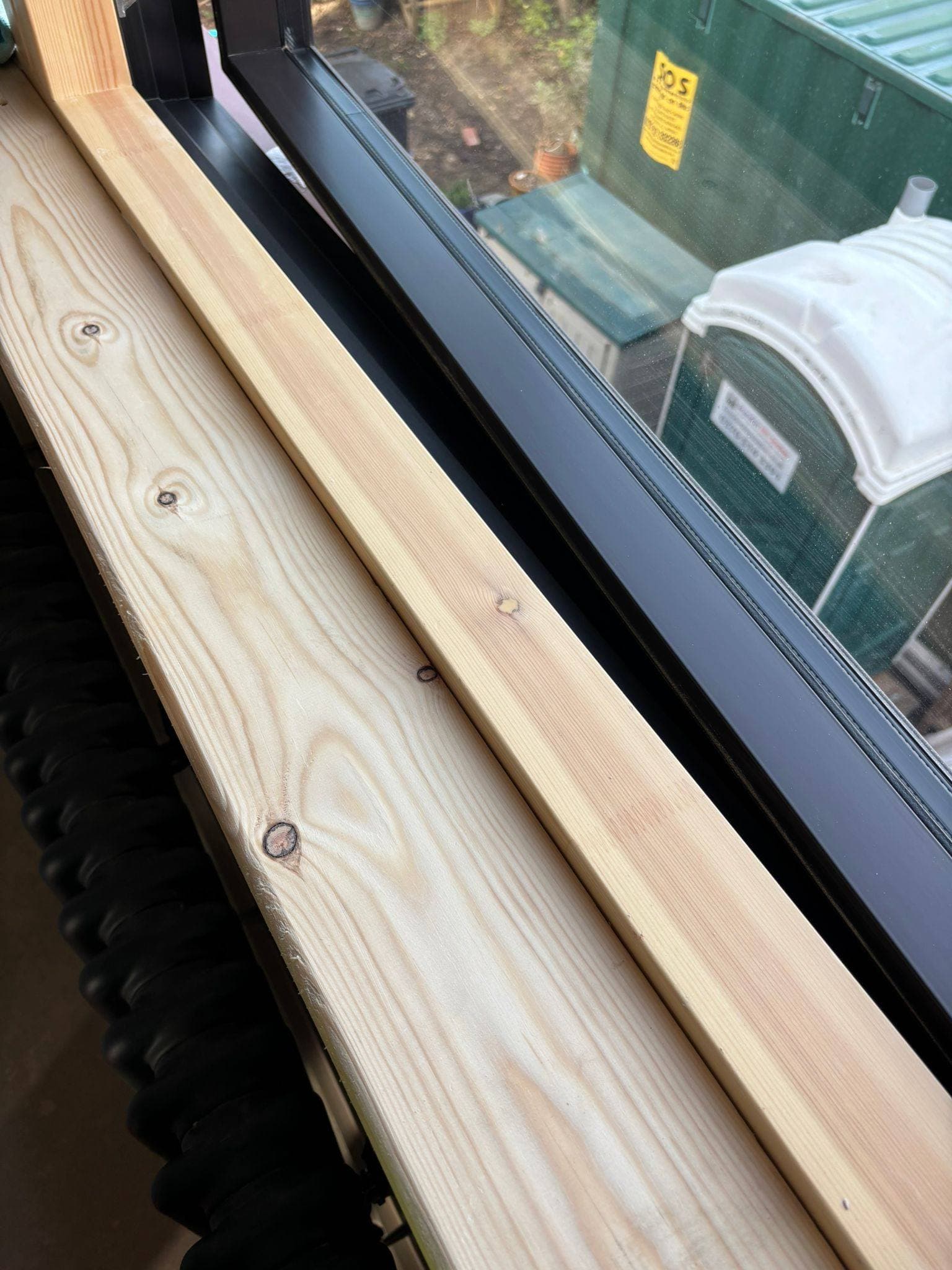 The same timber window sill and frame cleaned and ready for snagging